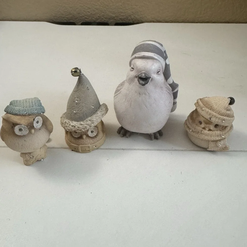 Bird Figurine Ceramic Lot of 4 Outdoor Indoor Home & Garden Decor 1 Bird, 3 Owls